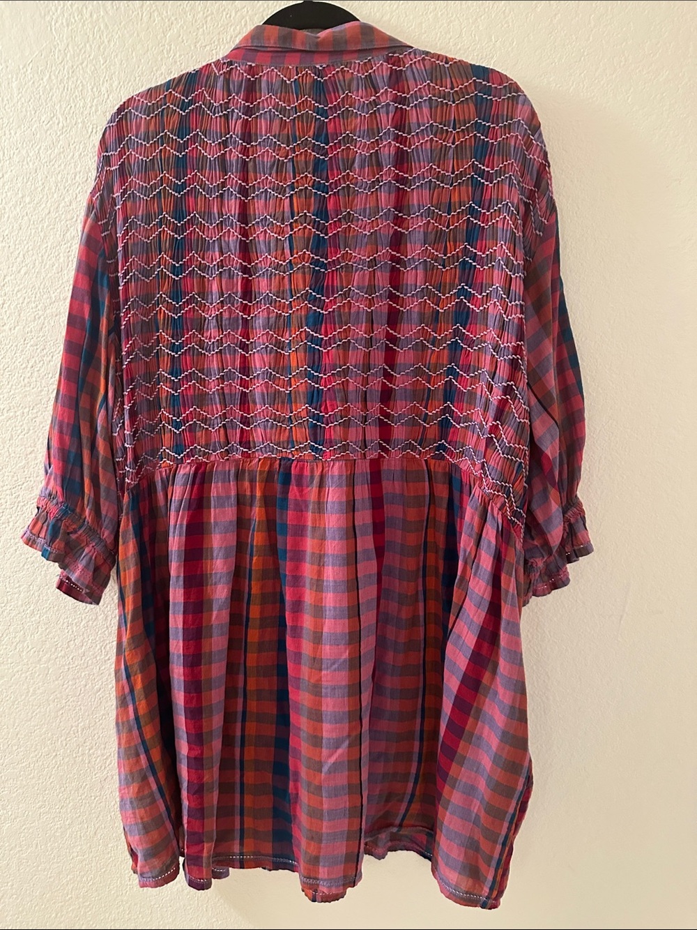 Free People Pink and Blue Plaid Smocked Tunic Dress - Picture 2 of 3
